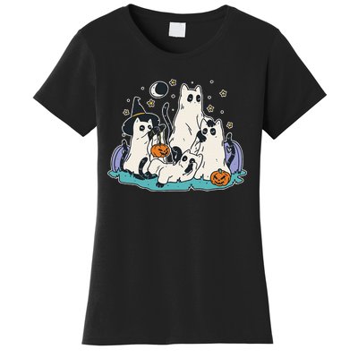 Black Cats In Ghost Costume Cute Halloween Women's T-Shirt