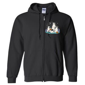 Black Cats In Ghost Costume Cute Halloween Full Zip Hoodie