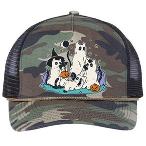 Black Cats In Ghost Costume Cute Halloween Retro Rope Trucker Hat Cap