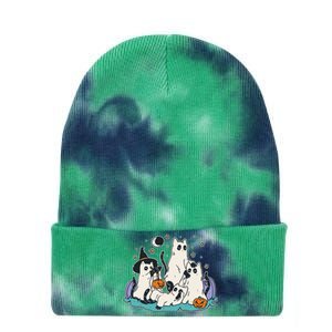 Black Cats In Ghost Costume Cute Halloween Tie Dye 12in Knit Beanie