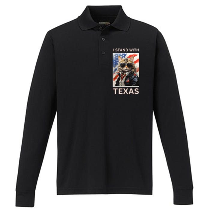 Border Crisis I Stand With Texas Performance Long Sleeve Polo