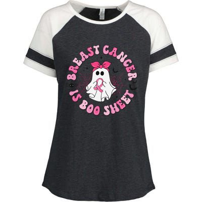 Breast Cancer Is Boo Sheet Pin.K Ghost Witch Halloween Women Enza Ladies Jersey Colorblock Tee