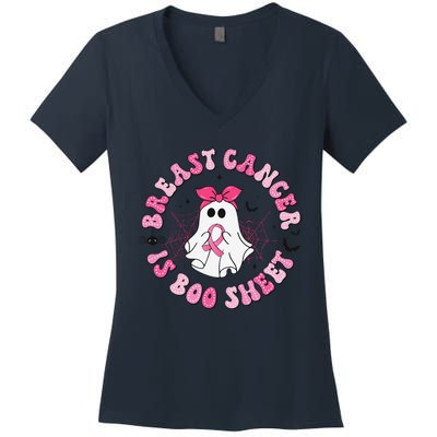 Breast Cancer Is Boo Sheet Pin.K Ghost Witch Halloween Women Women's V-Neck T-Shirt