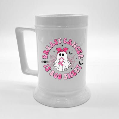 Breast Cancer Is Boo Sheet Pin.K Ghost Witch Halloween Women Beer Stein