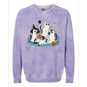 Black Cats In Ghost Costume Cute Women And Men Halloween Colorblast Crewneck Sweatshirt