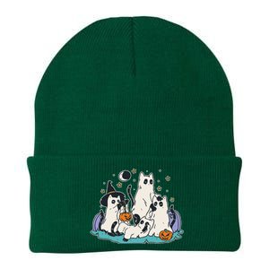 Black Cats In Ghost Costume Cute Women And Men Halloween Knit Cap Winter Beanie