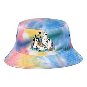 Black Cats In Ghost Costume Cute Women And Men Halloween Tie Dye Newport Bucket Hat