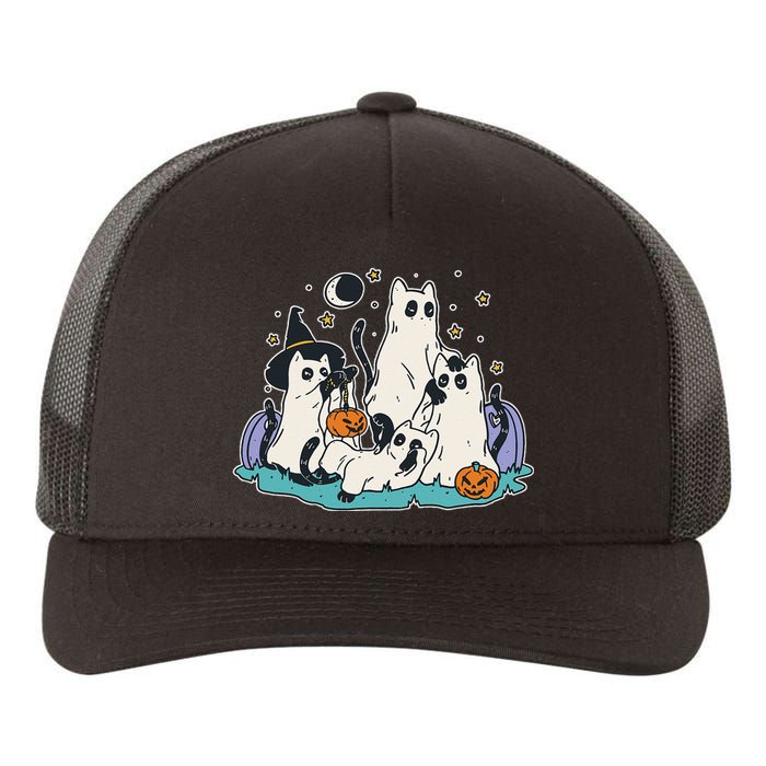 Black Cats In Ghost Costume Cute Women And Men Halloween Yupoong Adult 5-Panel Trucker Hat