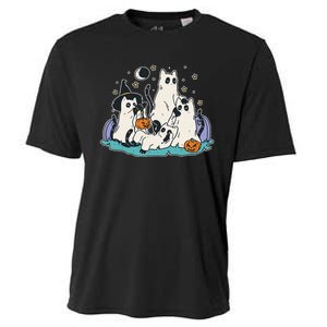 Black Cats In Ghost Costume Cute Women And Men Halloween Cooling Performance Crew T-Shirt