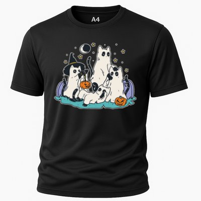 Black Cats In Ghost Costume Cute Women And Men Halloween Performance Shirt