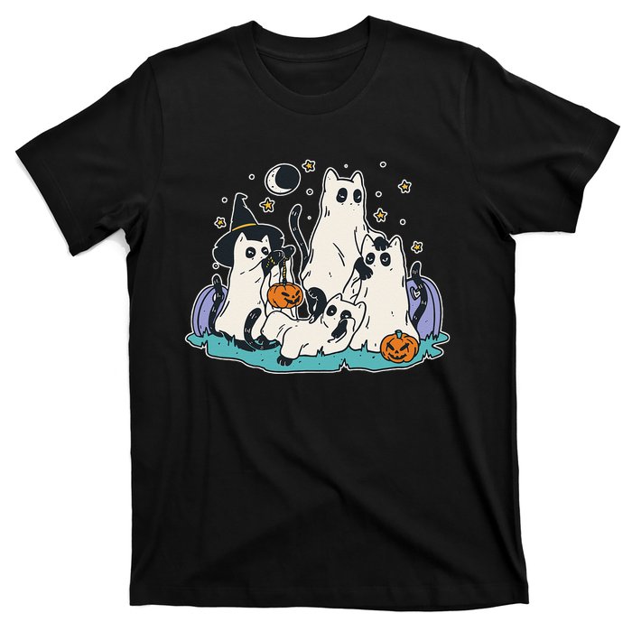 Black Cats In Ghost Costume Cute Women And Men Halloween T-Shirt