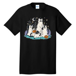 Black Cats In Ghost Costume Cute Women And Men Halloween Tall T-Shirt