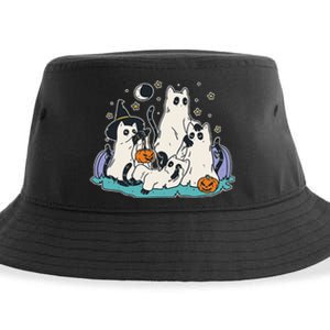 Black Cats In Ghost Costume Cute Women And Men Halloween Sustainable Bucket Hat