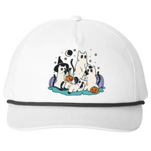 Black Cats In Ghost Costume Cute Women And Men Halloween Snapback Five-Panel Rope Hat