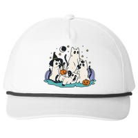 Black Cats In Ghost Costume Cute Women And Men Halloween Snapback Five-Panel Rope Hat