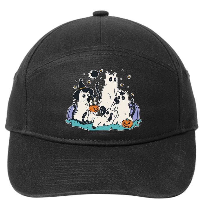 Black Cats In Ghost Costume Cute Women And Men Halloween 7-Panel Snapback Hat