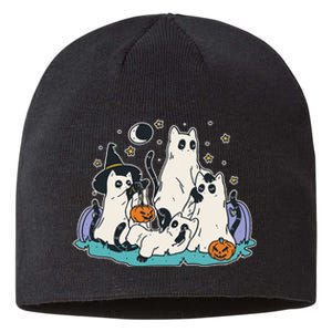 Black Cats In Ghost Costume Cute Women And Men Halloween Sustainable Beanie