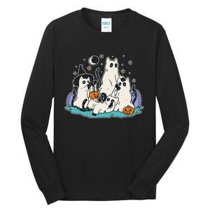 Black Cats In Ghost Costume Cute Women And Men Halloween Tall Long Sleeve T-Shirt