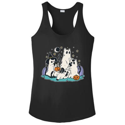 Black Cats In Ghost Costume Cute Women And Men Halloween Ladies PosiCharge Competitor Racerback Tank