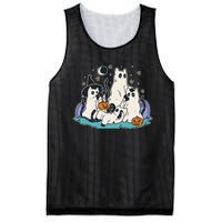 Black Cats In Ghost Costume Cute Women And Men Halloween Mesh Reversible Basketball Jersey Tank