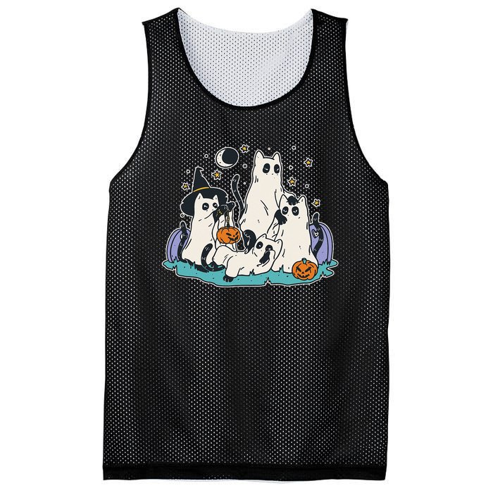 Black Cats In Ghost Costume Cute Women And Men Halloween Mesh Reversible Basketball Jersey Tank