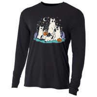 Black Cats In Ghost Costume Cute Women And Men Halloween Cooling Performance Long Sleeve Crew