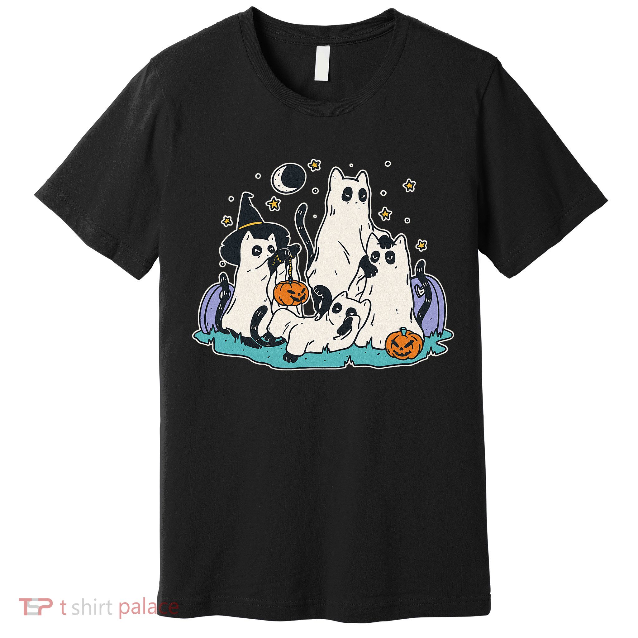 Black Cats In Ghost Costume Cute Women And Men Halloween Premium T-Shirt