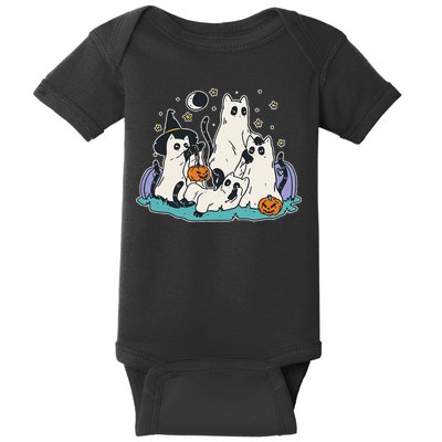 Black Cats In Ghost Costume Cute Women And Men Halloween Baby Bodysuit