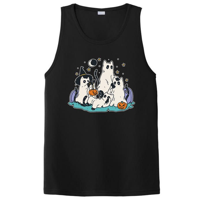 Black Cats In Ghost Costume Cute Women And Men Halloween PosiCharge Competitor Tank