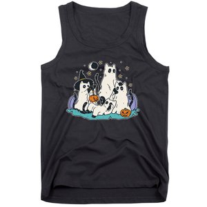 Black Cats In Ghost Costume Cute Women And Men Halloween Tank Top