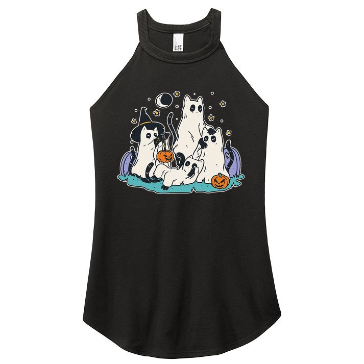 Black Cats In Ghost Costume Cute Women And Men Halloween Women's Perfect Tri Rocker Tank