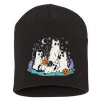 Black Cats In Ghost Costume Cute Women And Men Halloween Short Acrylic Beanie