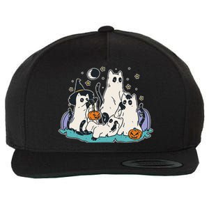 Black Cats In Ghost Costume Cute Women And Men Halloween Wool Snapback Cap