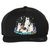 Black Cats In Ghost Costume Cute Women And Men Halloween Wool Snapback Cap