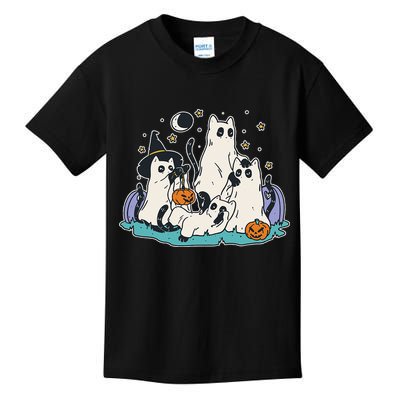 Black Cats In Ghost Costume Cute Women And Men Halloween Kids T-Shirt