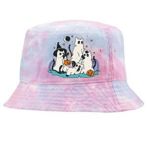 Black Cats In Ghost Costume Cute Women And Men Halloween Tie-Dyed Bucket Hat