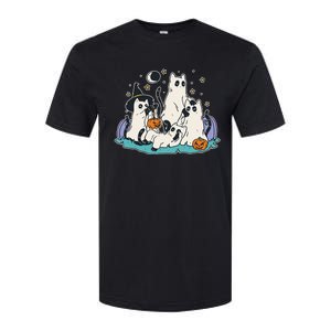 Black Cats In Ghost Costume Cute Women And Men Halloween Softstyle CVC T-Shirt