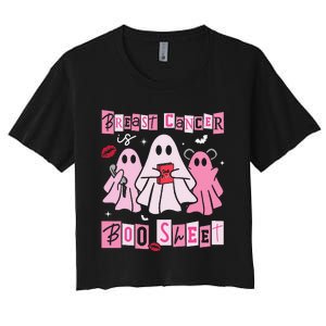 Breast Cancer Is Boo Sheet Pin.K Ghost Witch Halloween Women Women's Crop Top Tee