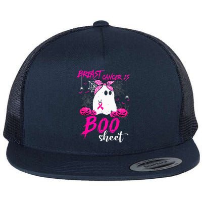 Breast Cancer Is Boo Sheet Breast Cancer Warrior Halloween Flat Bill Trucker Hat