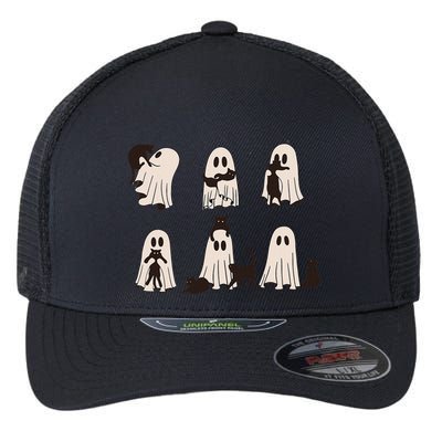 Black Cats In Ghost Costume Cute Ghost Cat Halloween Gift Flexfit Unipanel Trucker Cap