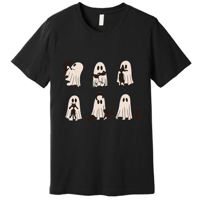 Black Cats In Ghost Costume Cute Ghost Cat Halloween Gift Premium T-Shirt