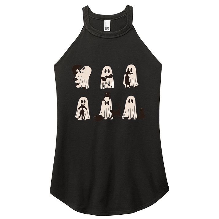 Black Cats In Ghost Costume Cute Ghost Cat Halloween Gift Women's Perfect Tri Rocker Tank