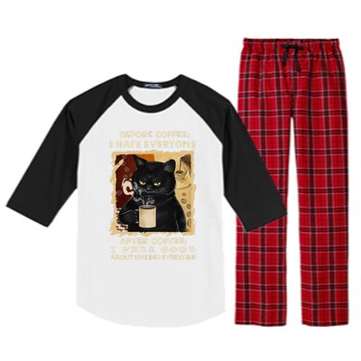 Before Coffee I Hate Everyone After Coffee Black Cat Drink Raglan Sleeve Pajama Set