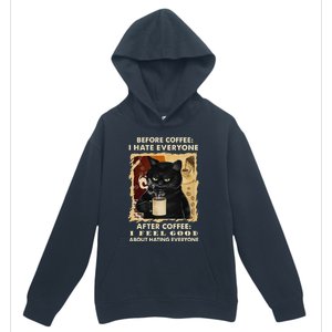 Before Coffee I Hate Everyone After Coffee Black Cat Drink Urban Pullover Hoodie