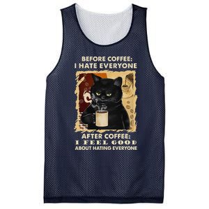 Before Coffee I Hate Everyone After Coffee Black Cat Drink Mesh Reversible Basketball Jersey Tank