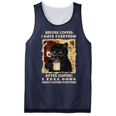 Before Coffee I Hate Everyone After Coffee Black Cat Drink Mesh Reversible Basketball Jersey Tank