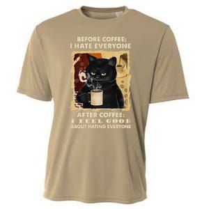 Before Coffee I Hate Everyone After Coffee Black Cat Drink Cooling Performance Crew T-Shirt