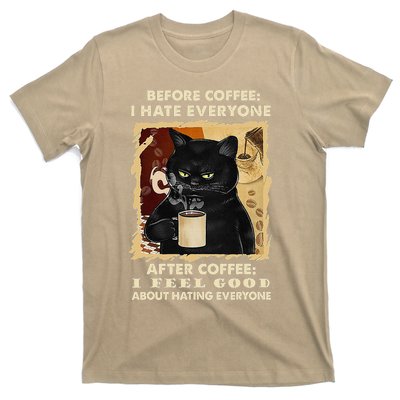 Before Coffee I Hate Everyone After Coffee Black Cat Drink T-Shirt