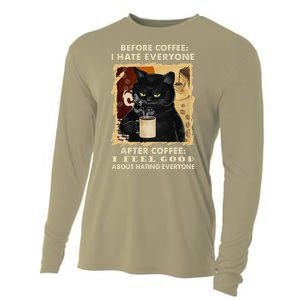 Before Coffee I Hate Everyone After Coffee Black Cat Drink Cooling Performance Long Sleeve Crew