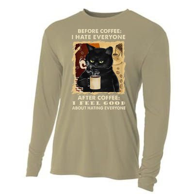 Before Coffee I Hate Everyone After Coffee Black Cat Drink Cooling Performance Long Sleeve Crew